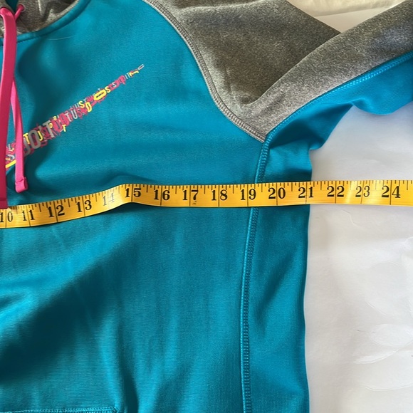Nike Therma fit hoodie sweatshirt grey aqua pink swoosh thumb holes pouch pkt M - Picture 14 of 15